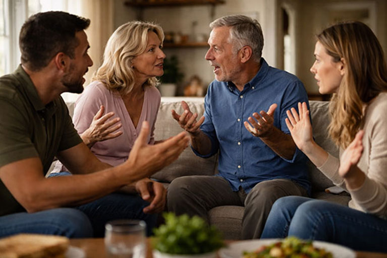 Disputa familiar en la sala de estar