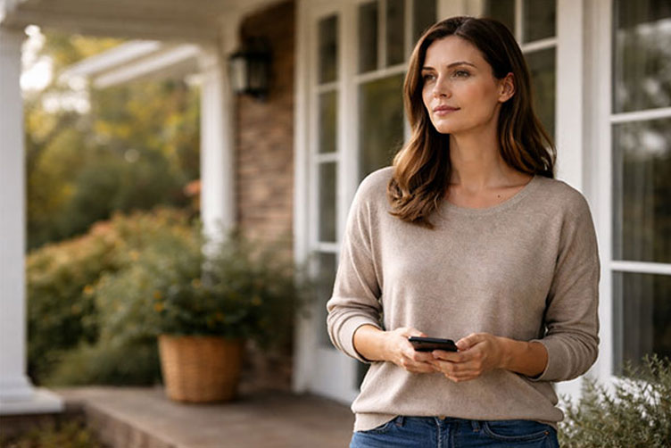 Momento reflexivo en el porche